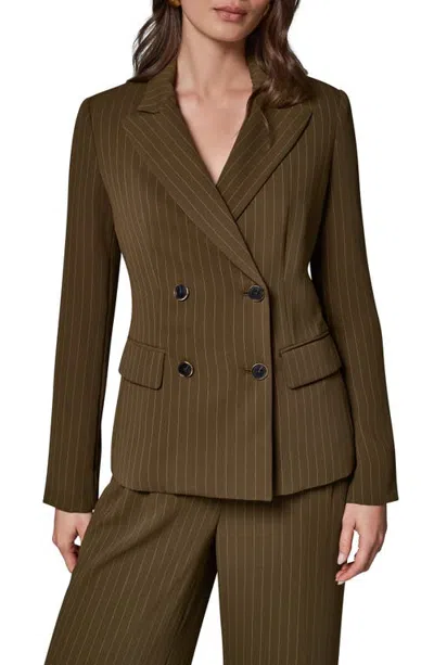 Donna Karan New York Pinstripe Double Breasted Blazer In Green