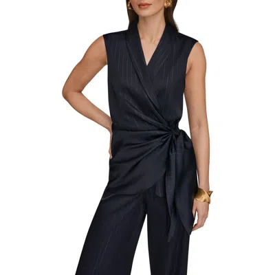 Donna Karan New York Pinstripe Side Tie Sleeveless Top In Blue