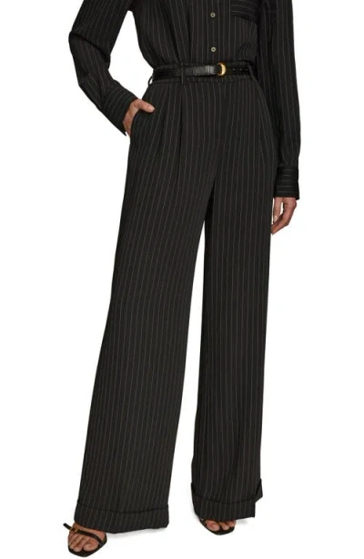 Donna Karan New York Pinstripe Wide Leg Pants In Black