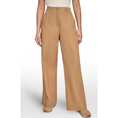 Donna Karan New York Pintuck High Waist Cotton Wide Leg Pants In Brown