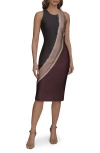 Donna Karan New York Placed Print Sleeveless Sheath Dress In Brown