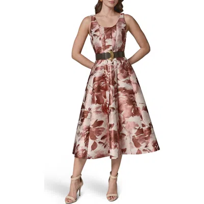 Donna Karan Belted Paneled Midi Dress In Brown