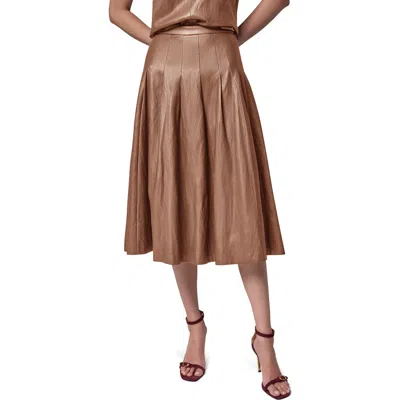 Donna Karan New York Pleated Faux Leather Midi Skirt In Brown