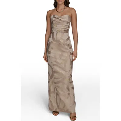 Donna Karan New York Pleated Metallic Strapless Gown In Brown