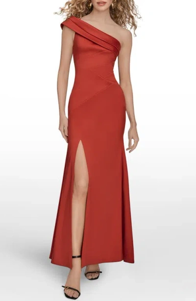 Donna Karan New York Pleated One-shoulder Gown In Red