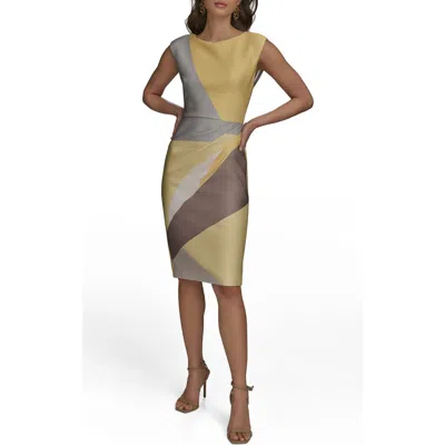 Donna Karan New York Pleated Sheath Dress In Panna Cotta Multi