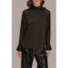 Donna Karan New York Pleated Sheer Sleeve Top In Black