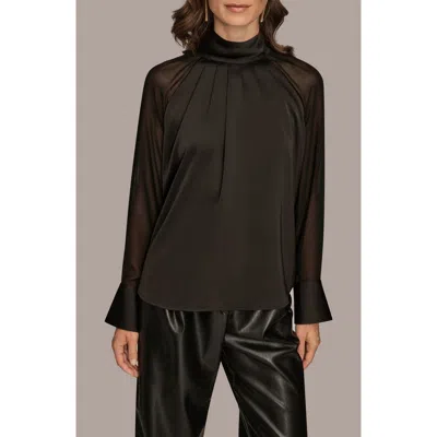 DONNA KARAN DONNA KARAN NEW YORK PLEATED SHEER SLEEVE TOP