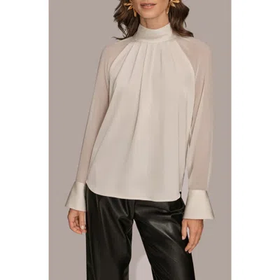 Donna Karan New York Pleated Sheer Sleeve Top In Neutral