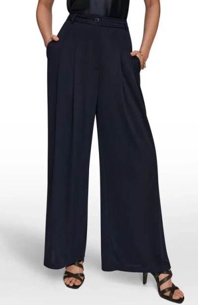 Donna Karan New York Pleated Wide Leg Pants In Blue