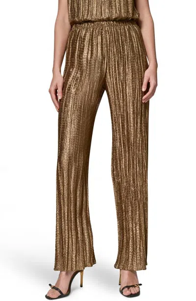 Donna Karan New York Pleated Wide Leg Pants In Gold