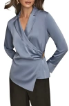 Donna Karan New York Pleated Wrap Front Silk Top In Gray