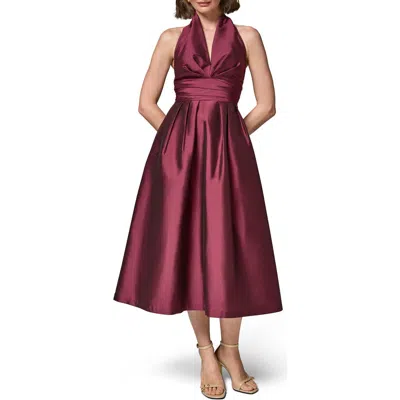 Donna Karan New York Plunge Neck Taffeta Midi Dress In Purple