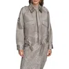 Donna Karan Womens Long Sleeve Belted Jacket Short Sleeve Mock Neck Sweater Sequin Detail Midi Skirt In Silver