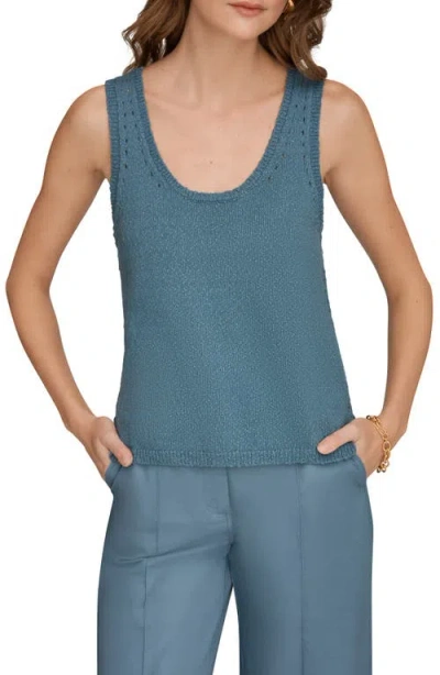 Donna Karan New York Pointelle Stitch Sweater Tank In Blue