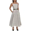 Donna Karan New York Polka Dot Belted Linen Blend Midi Dress In White