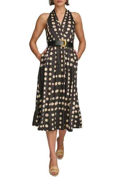 Donna Karan New York Polka Dot Belted Midi Dress In Black