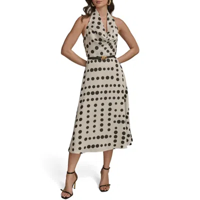 Donna Karan New York Poly Dot Halter Midi Dress In Cream/black