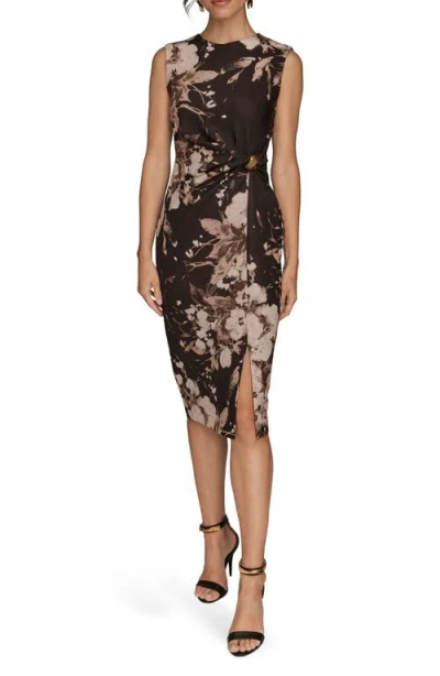 Donna Karan New York Poly Floral Print Cap Sleeve Midi Dress In Multi