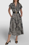 Donna Karan New York Print Belted Midi Dress In Black