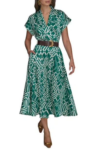 Donna Karan New York Print Belted Midi Dress In Lawn/cream