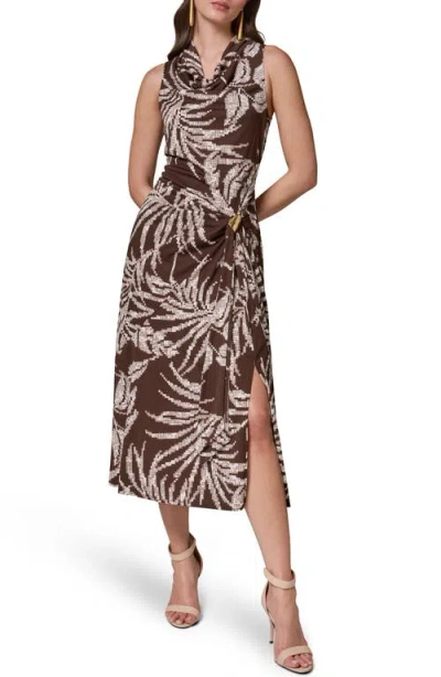 Donna Karan New York Print Cowl Neck Sleeveless Midi Dress In Brown