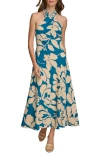 Donna Karan New York Print Halter Maxi Dress In King Fisher/ Canvas