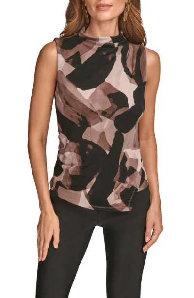 Donna Karan New York Print Mock Neck Sleeveless Top In Black