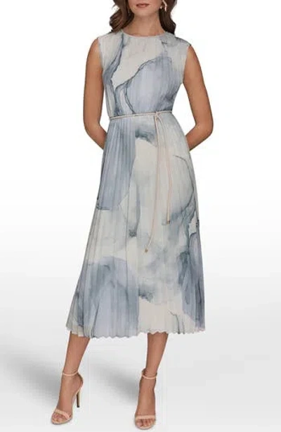 Donna Karan New York Print Pleated Midi Dress In Dusk Mult