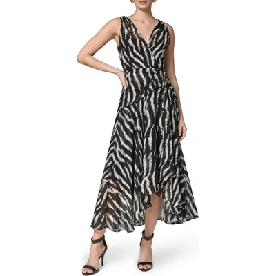 Donna Karan New York Print Ruched Chiffon Dress In Black