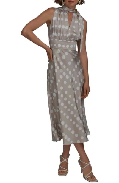 Donna Karan New York Print Scarf Sleeveless Midi Dress In Gray