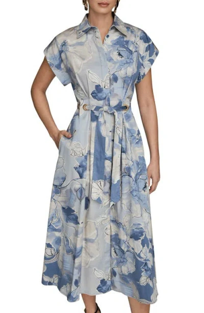 Donna Karan New York Print Tie Waist Midi Shirtdress In Blue