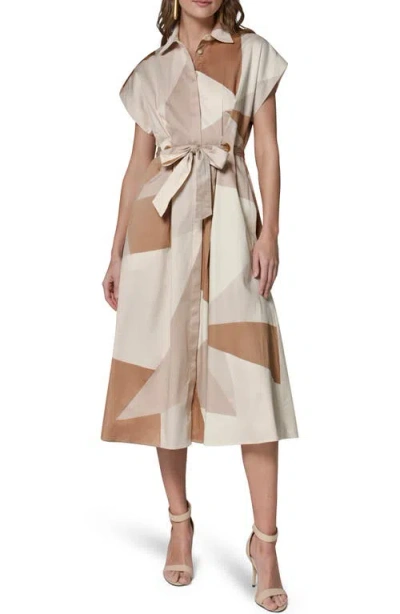 Donna Karan New York Print Tie Waist Shirtdress In Brown
