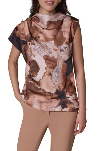 Donna Karan New York Printed High Neck Sleeveless Top In Brown