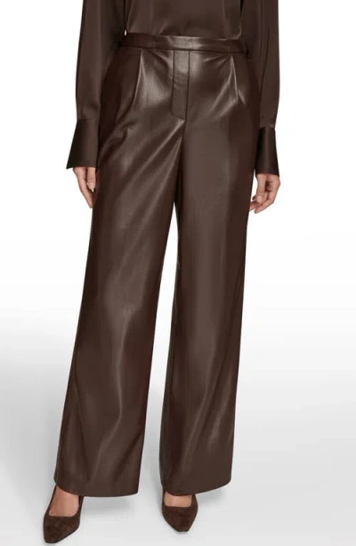 Donna Karan New York Pull On Faux Leather Pants In Brown