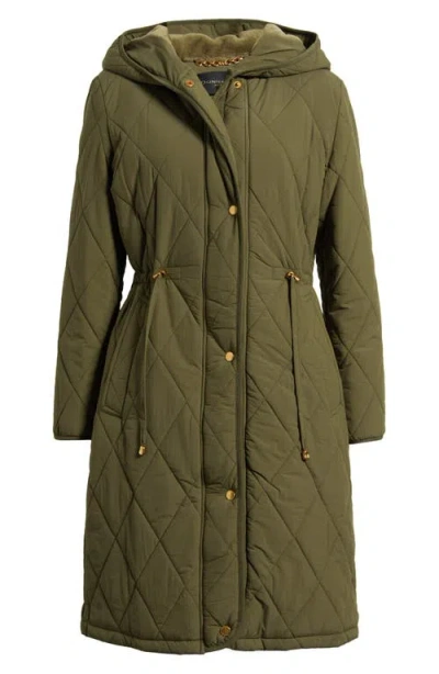 Donna Karan New York Quilted Hooded Coat In Green