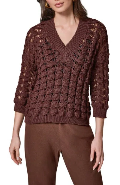 Donna Karan New York V Neck Shell Stitch Sweater In Brown