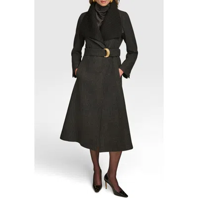 Donna Karan Women's Belted Wing-collar Coat In Black