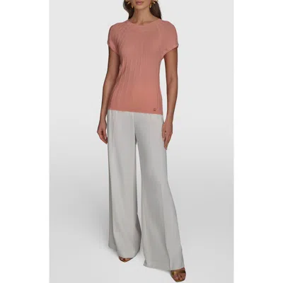 Donna Karan New York Rib Short Sleeve Sweater In Pink