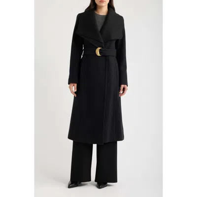 Donna Karan New York Ribbed Collar Belted Coat In Black