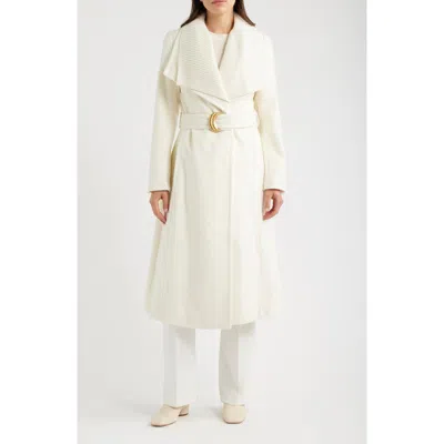 Donna Karan New York Ribbed Collar Belted Coat In White