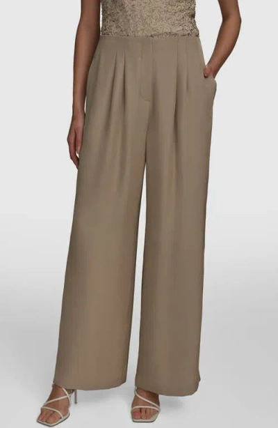 Donna Karan New York Ripple Wide Leg Pants In Beige