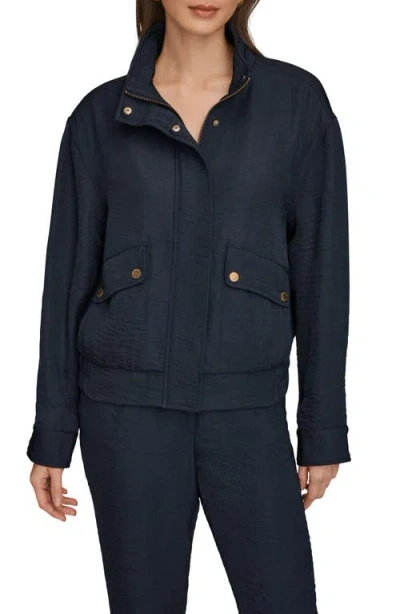Donna Karan New York Ripple Zip Jacket In Blue