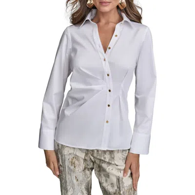 Donna Karan New York Ruched Asymmetric Cotton Button-up Shirt In White