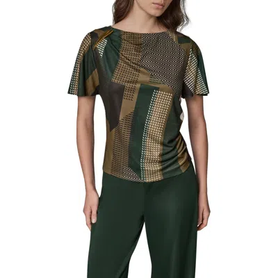 Donna Karan New York Ruched Boat Neck Jersey Top In Green