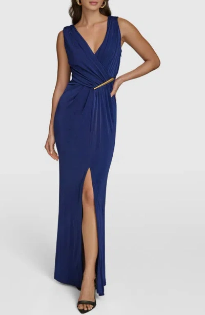 Donna Karan New York Ruched Front Slit Sleeveless Gown In Cosmos