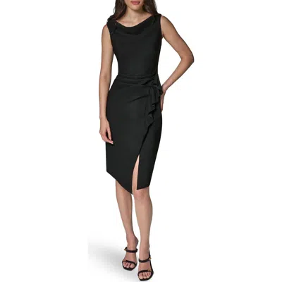 Donna Karan New York Ruffle Detail Sheath Midi Dress In Black