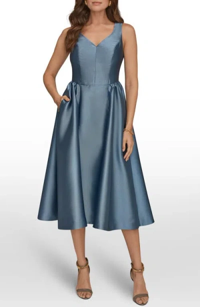 Donna Karan New York Satin A-line Midi Dress In Blue