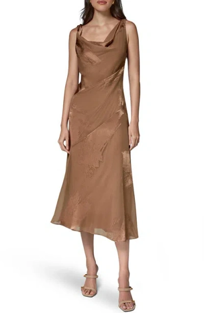 Donna Karan New York Satin Burnout Cocktail Dress In Brown