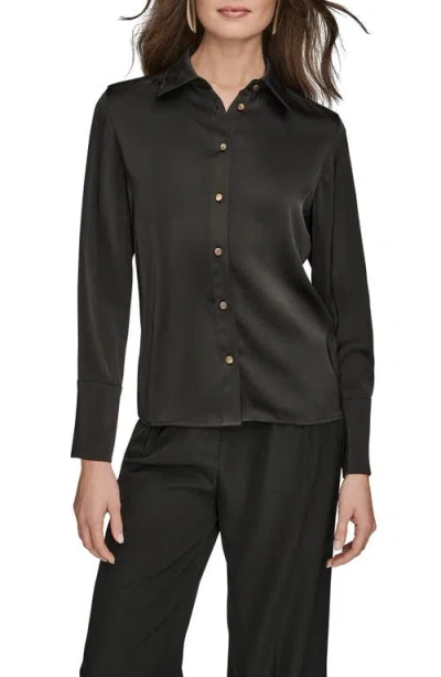 Donna Karan New York Satin Button-up Shirt In Black